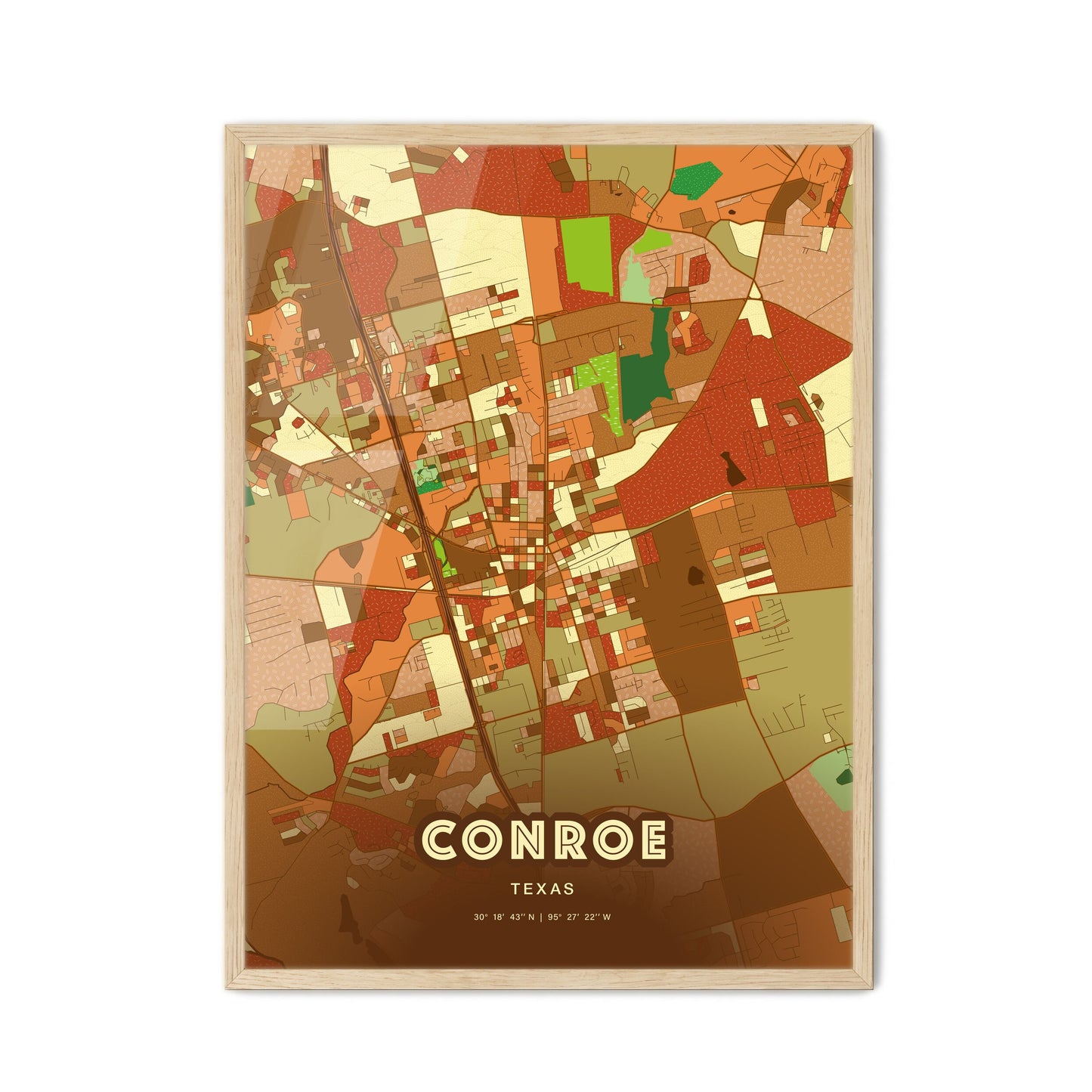 Colorful Conroe Texas Fine Art Map Farmhouse
