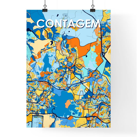 CONTAGEM BRAZIL Vibrant Colorful Art Map Poster Blue Orange
