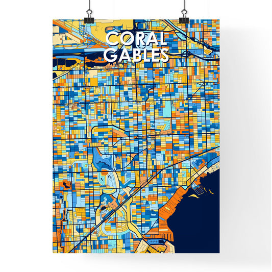 CORAL GABLES FLORIDA Vibrant Colorful Art Map Poster Blue Orange