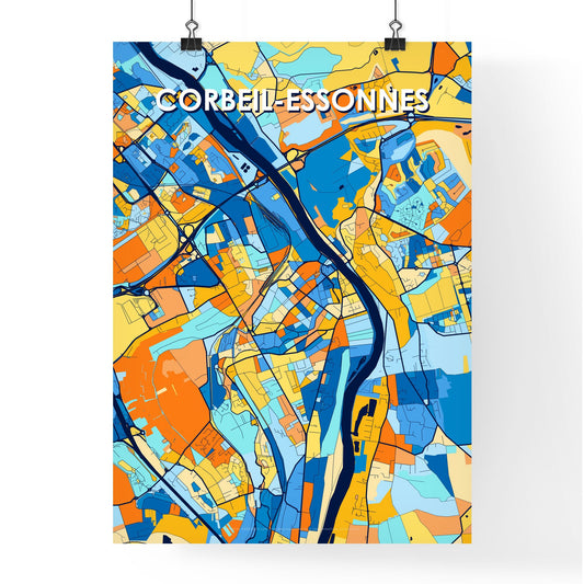 CORBEIL-ESSONNES FRANCE Vibrant Colorful Art Map Poster Blue Orange