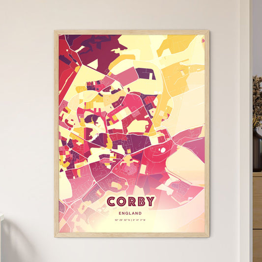 Colorful Corby England Fine Art Map Hot Red