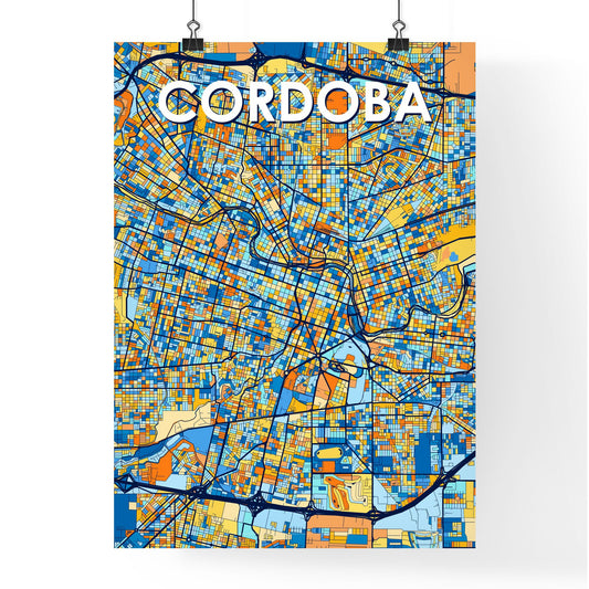 CORDOBA ARGENTINA Vibrant Colorful Art Map Poster Blue Orange