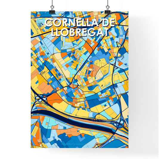CORNELLÀ DE LLOBREGAT SPAIN Vibrant Colorful Art Map Poster Blue Orange