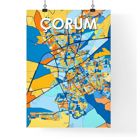 ÇORUM TURKEY Vibrant Colorful Art Map Poster Blue Orange