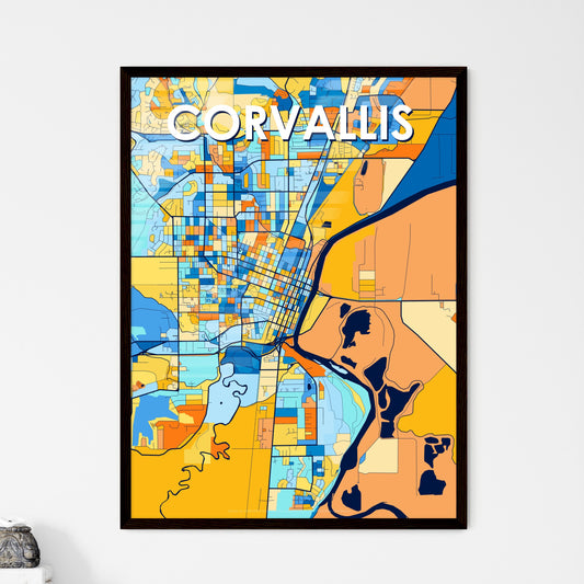 CORVALLIS OREGON Vibrant Colorful Art Map Poster Blue Orange