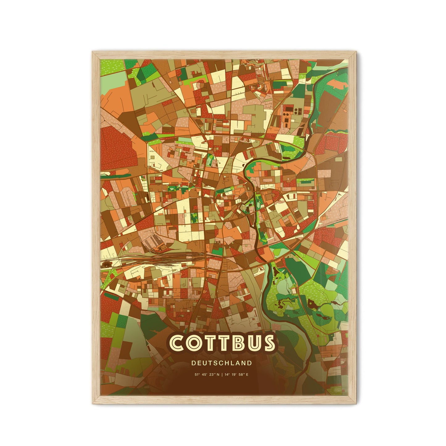 Colorful Cottbus Germany Fine Art Map Farmhouse