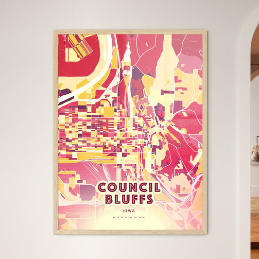 Colorful Council Bluffs Iowa Fine Art Map Hot Red