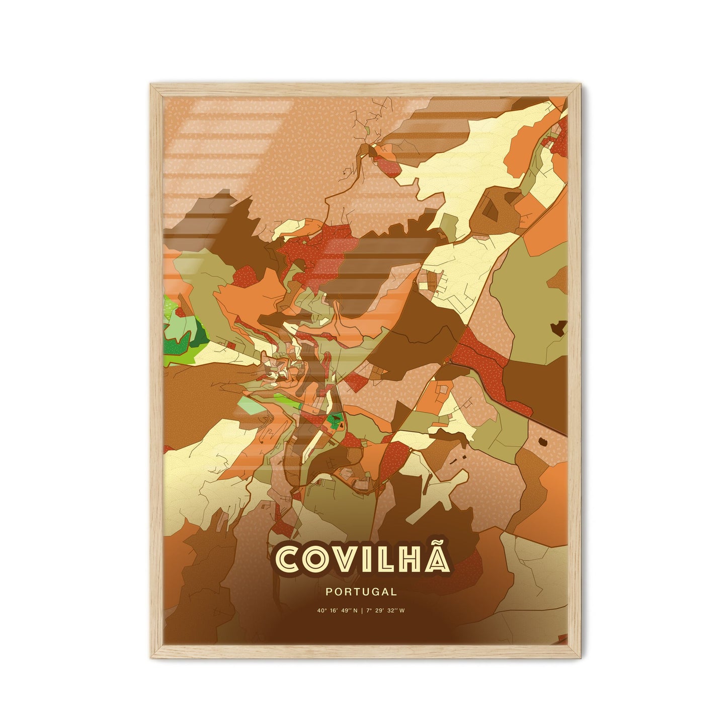 Colorful Covilhã Portugal Fine Art Map Farmhouse