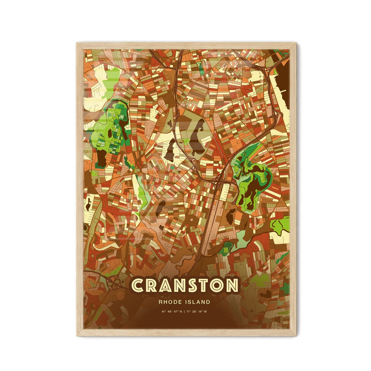 Colorful Cranston Rhode Island Fine Art Map Farmhouse