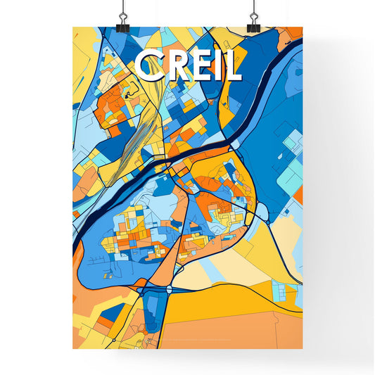 CREIL FRANCE Vibrant Colorful Art Map Poster Blue Orange