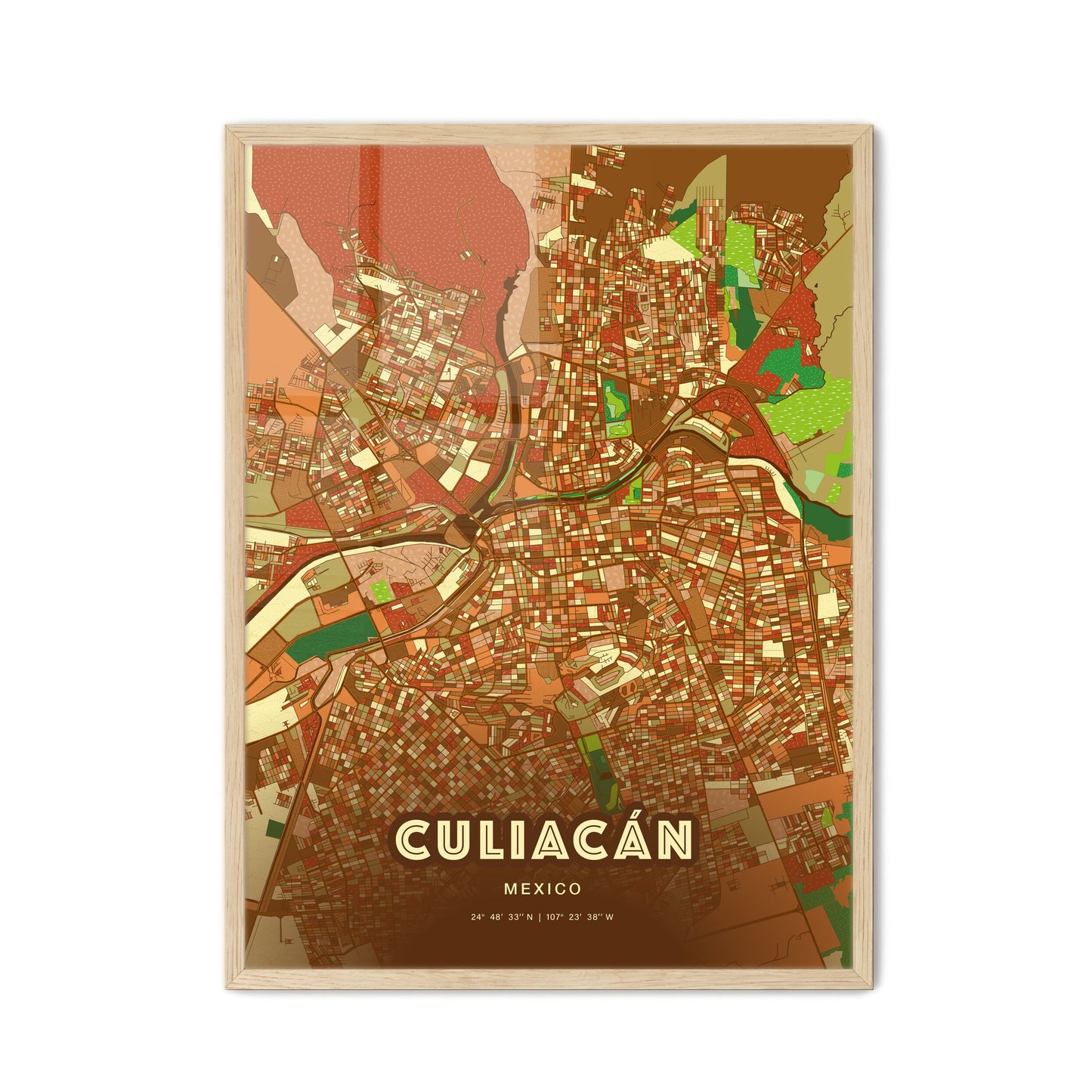 Colorful Culiacán Mexico Fine Art Map Farmhouse