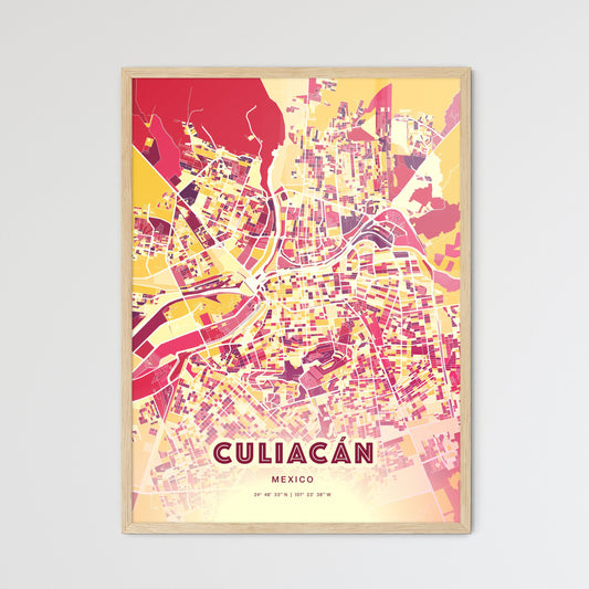 Colorful Culiacán Mexico Fine Art Map Hot Red