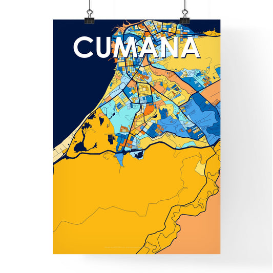 CUMANA VENEZUELA Vibrant Colorful Art Map Poster Blue Orange