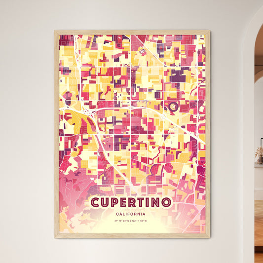 Colorful Cupertino California Fine Art Map Hot Red