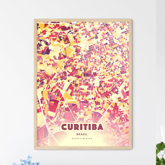 Colorful Curitiba Brazil Fine Art Map Hot Red
