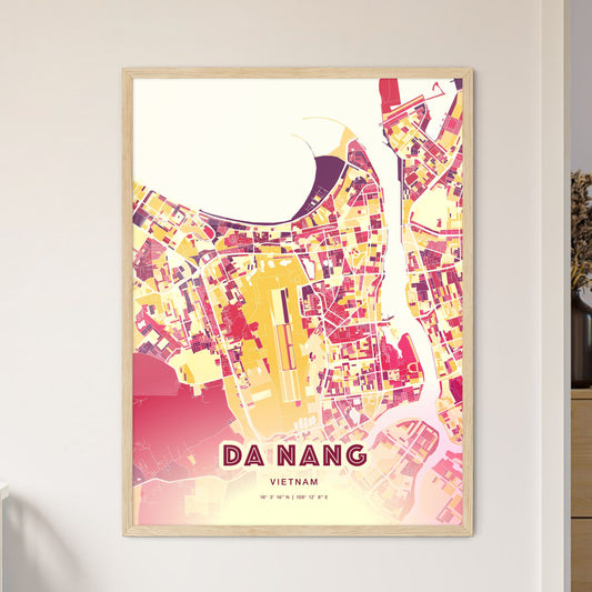 Colorful Da Nang Vietnam Fine Art Map Hot Red