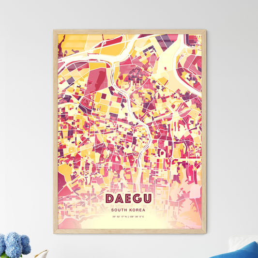 Colorful Daegu South Korea Fine Art Map Hot Red