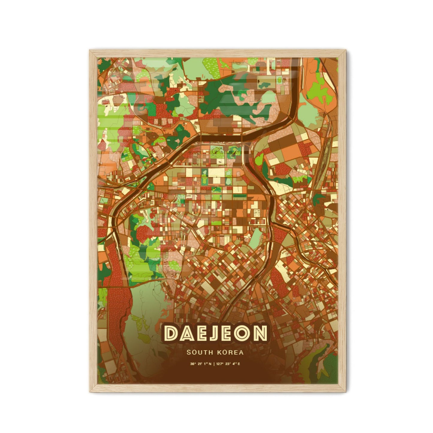 Colorful Daejeon South Korea Fine Art Map Farmhouse