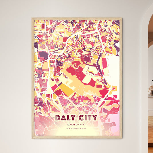 Colorful Daly City California Fine Art Map Hot Red
