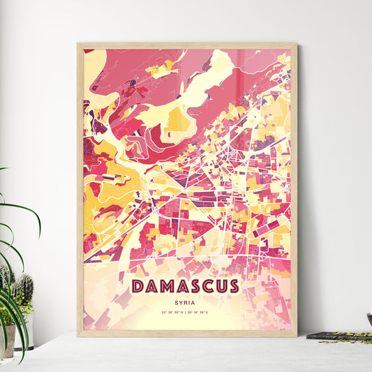Colorful Damascus Syria Fine Art Map Hot Red