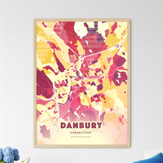 Colorful Danbury Connecticut Fine Art Map Hot Red