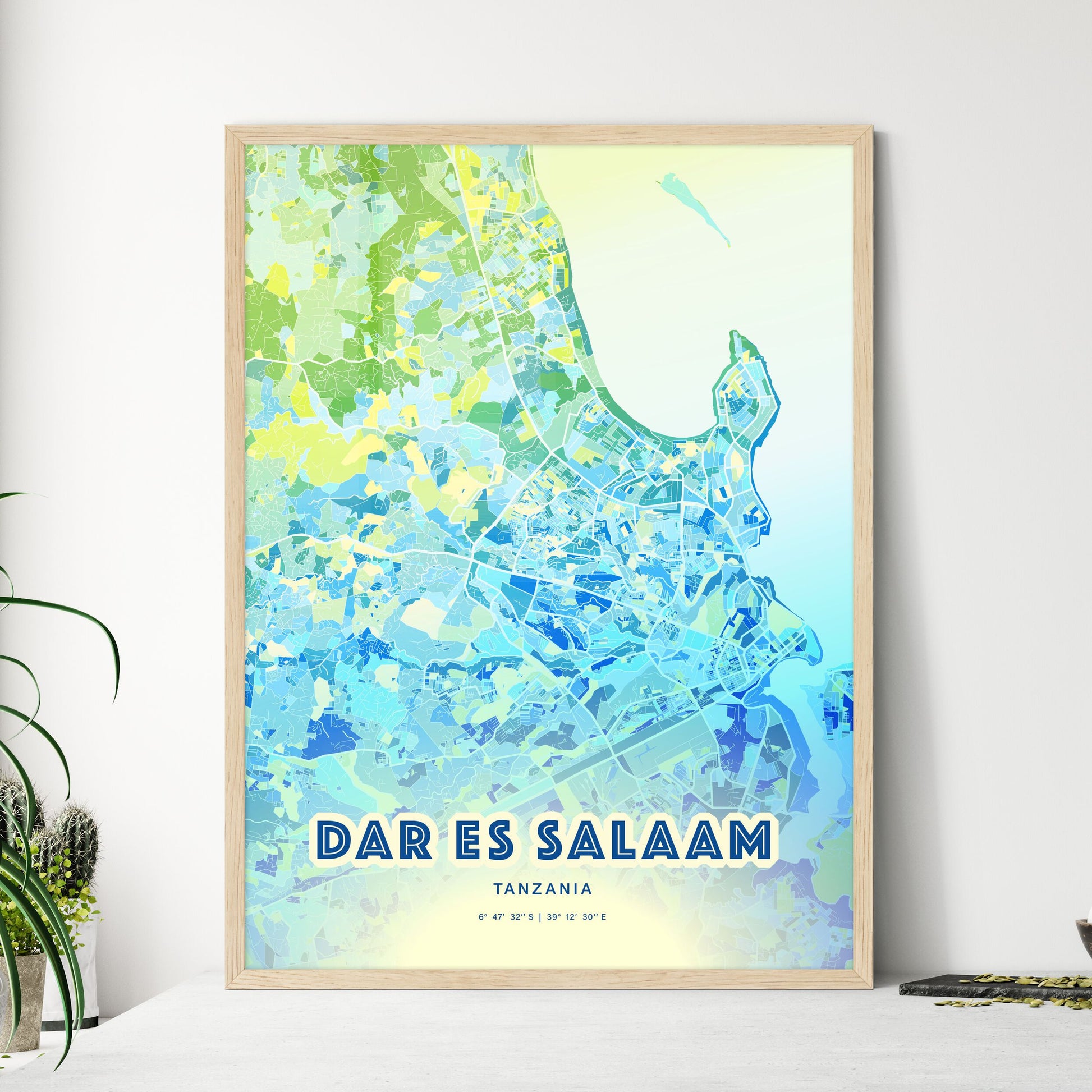 Colorful Dar Es Salaam Tanzania Fine Art Map Cool Blue