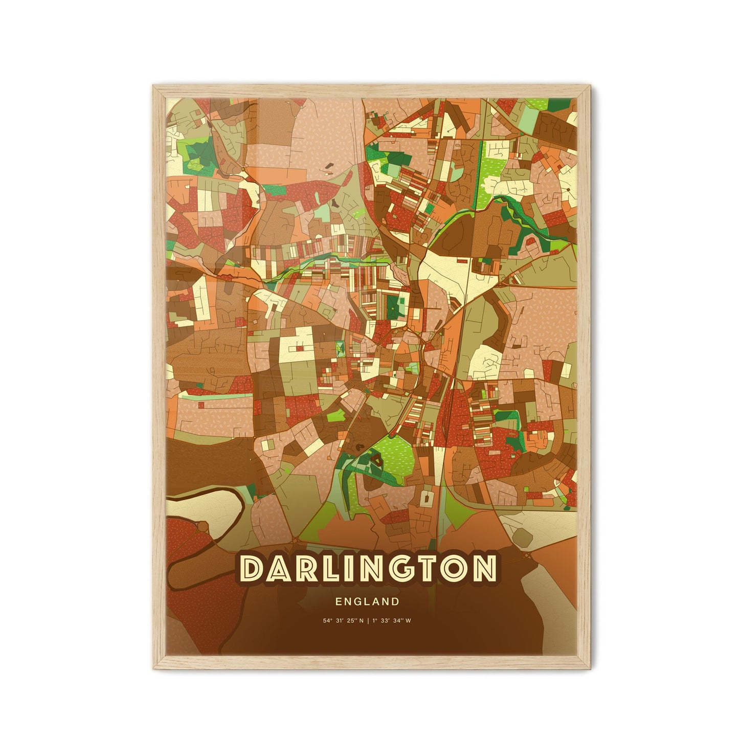 Colorful Darlington England Fine Art Map Farmhouse