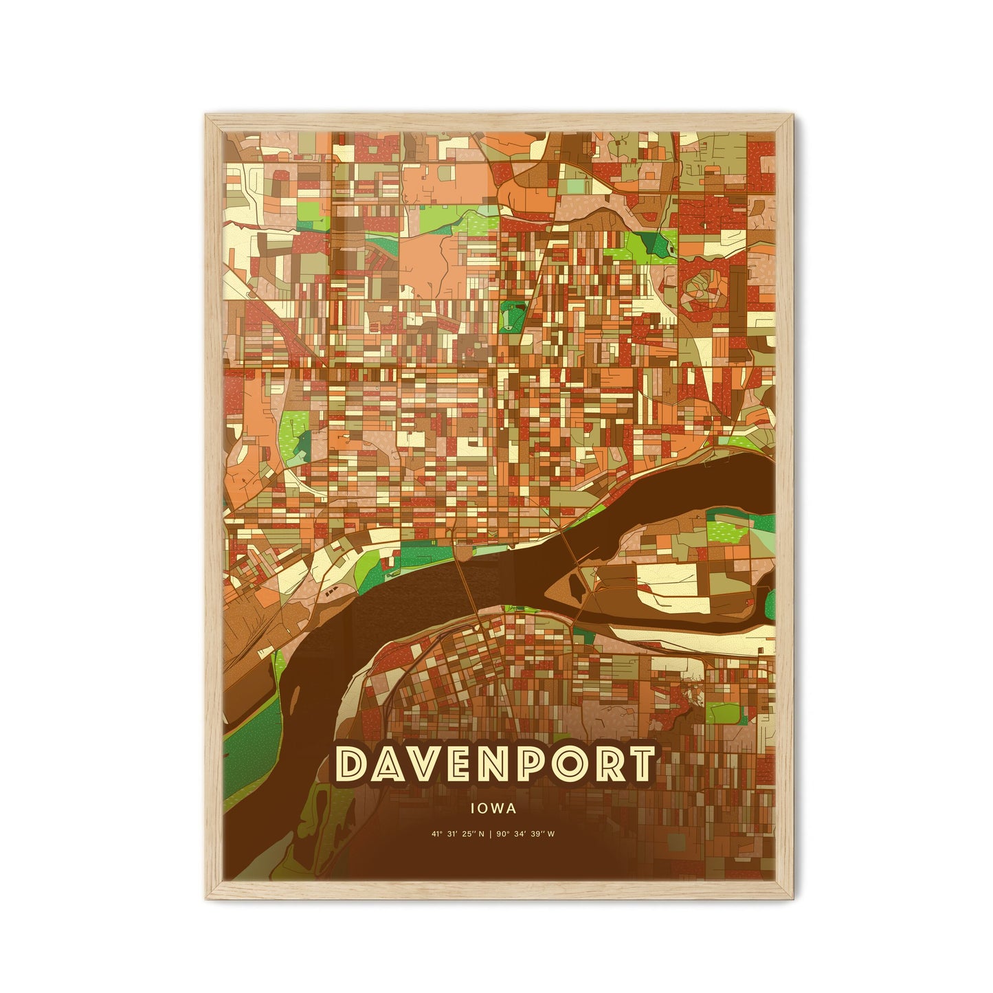 Colorful Davenport Iowa Fine Art Map Farmhouse