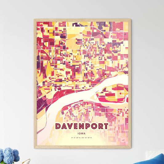 Colorful Davenport Iowa Fine Art Map Hot Red