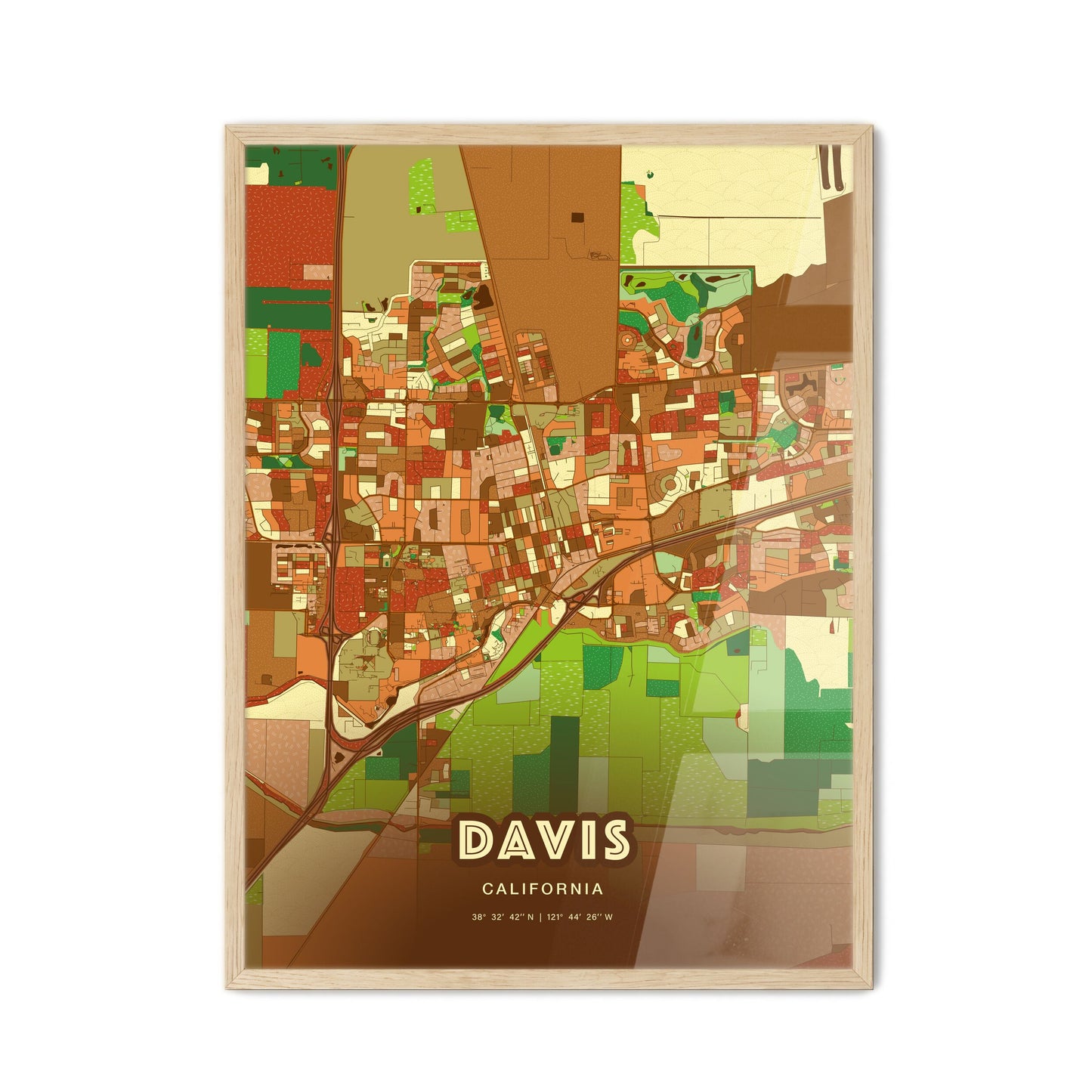 Colorful Davis California Fine Art Map Farmhouse