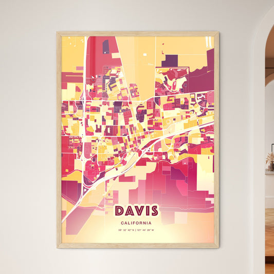 Colorful Davis California Fine Art Map Hot Red