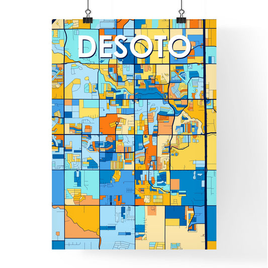 DESOTO TEXAS Vibrant Colorful Art Map Poster Blue Orange