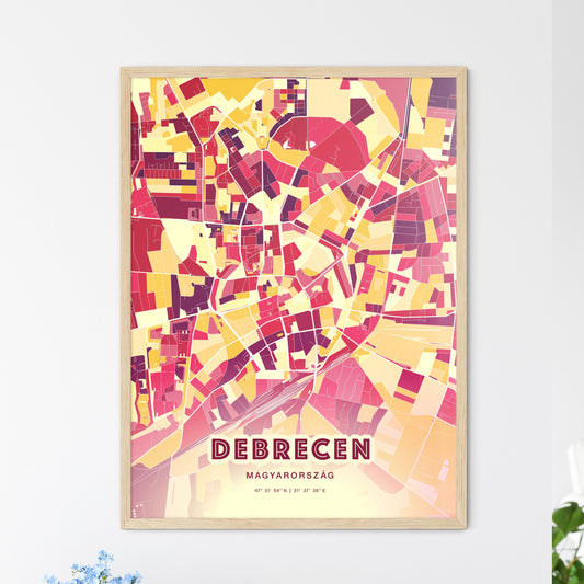Colorful Debrecen Hungary Fine Art Map Hot Red