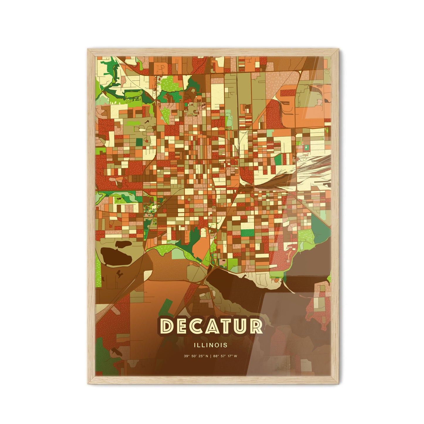 Colorful Decatur Illinois Fine Art Map Farmhouse