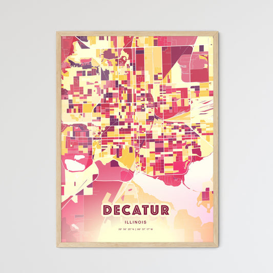 Colorful Decatur Illinois Fine Art Map Hot Red