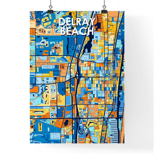 DELRAY BEACH FLORIDA Vibrant Colorful Art Map Poster Blue Orange
