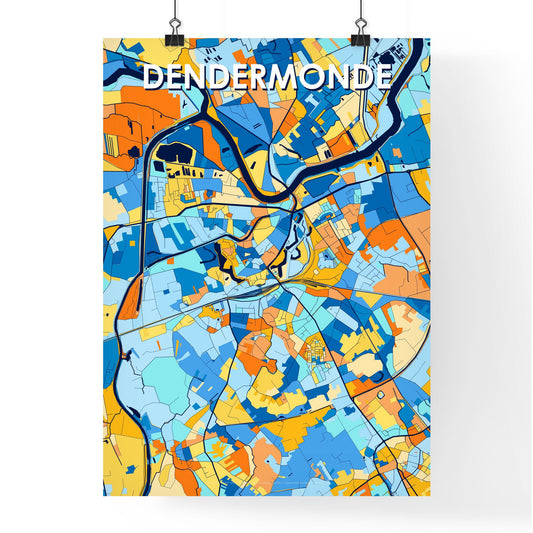DENDERMONDE BELGIUM Vibrant Colorful Art Map Poster Blue Orange