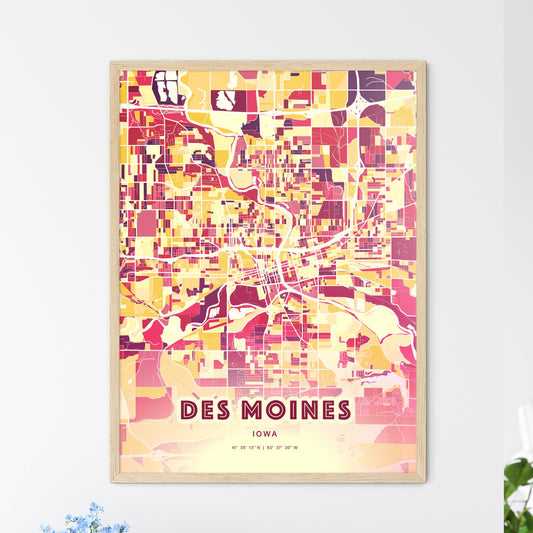 Colorful Des Moines Iowa Fine Art Map Hot Red