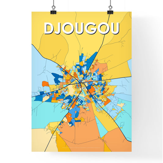 DJOUGOU BENIN Vibrant Colorful Art Map Poster Blue Orange