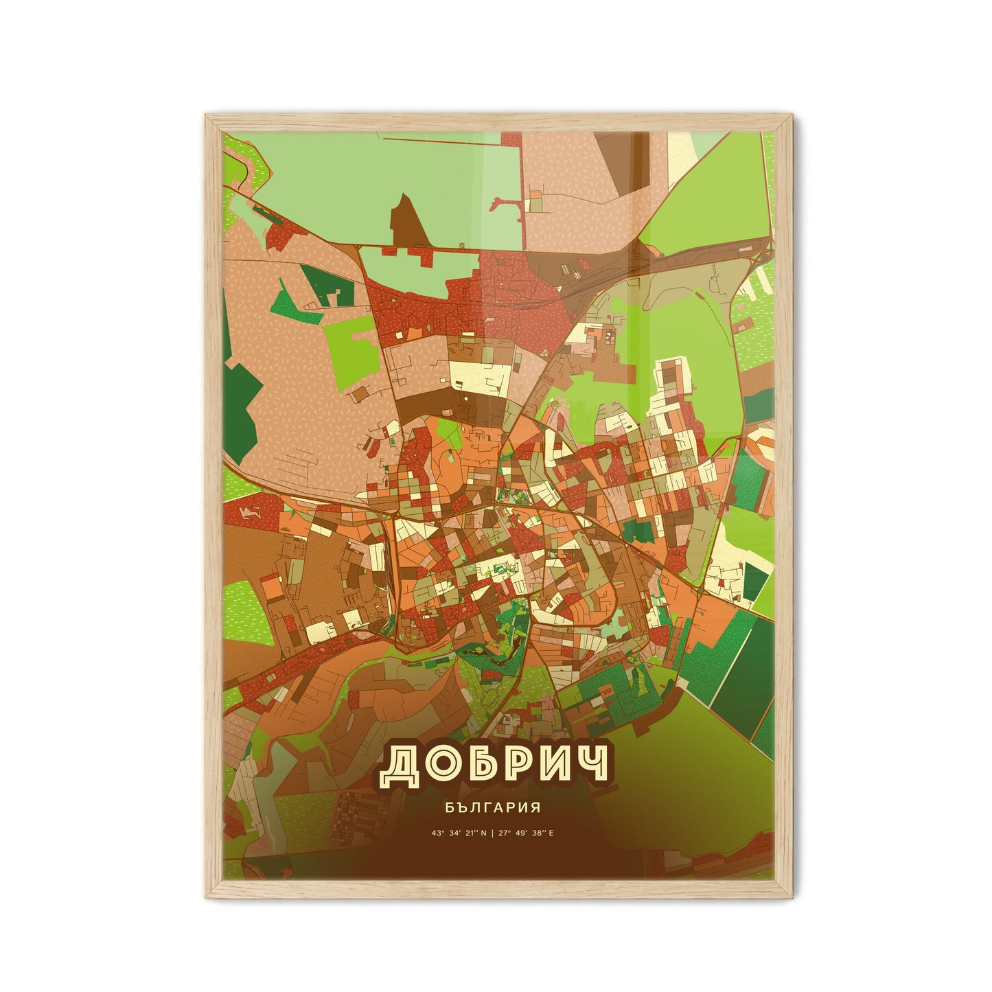Colorful Dobrich Bulgaria Fine Art Map Farmhouse