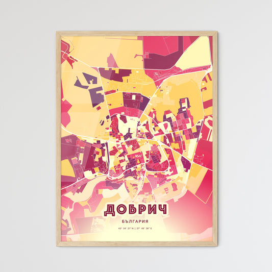 Colorful Dobrich Bulgaria Fine Art Map Hot Red