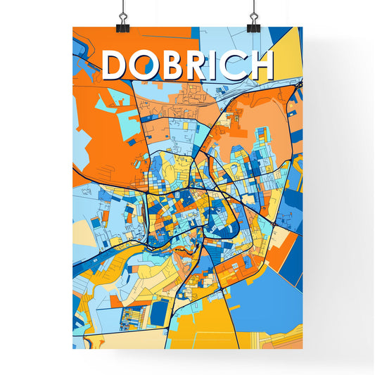 DOBRICH BULGARIA Vibrant Colorful Art Map Poster Blue Orange