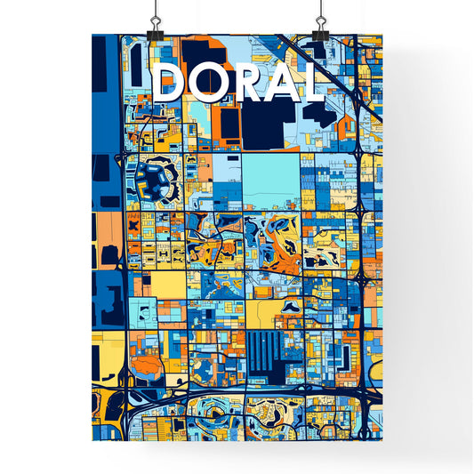 DORAL FLORIDA Vibrant Colorful Art Map Poster Blue Orange