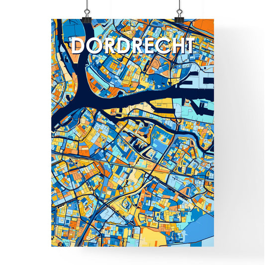DORDRECHT NETHERLANDS Vibrant Colorful Art Map Poster Blue Orange