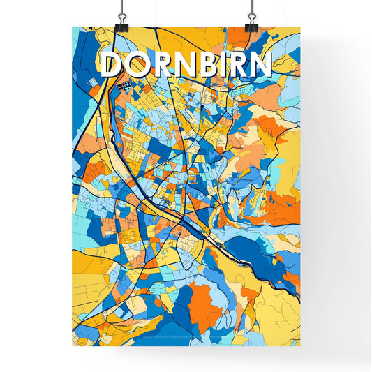 DORNBIRN AUSTRIA Vibrant Colorful Art Map Poster Blue Orange