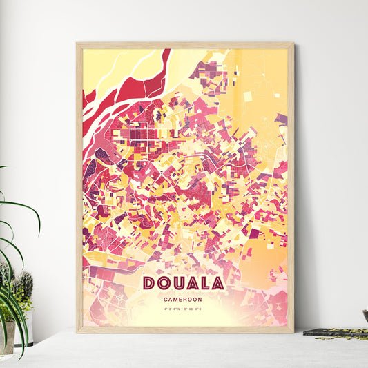 Colorful Douala Cameroon Fine Art Map Hot Red