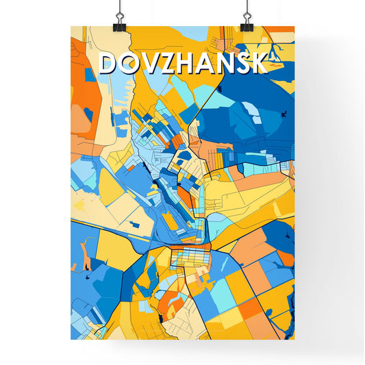 DOVZHANSK UKRAINE Vibrant Colorful Art Map Poster Blue Orange