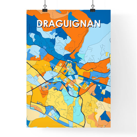 DRAGUIGNAN FRANCE Vibrant Colorful Art Map Poster Blue Orange