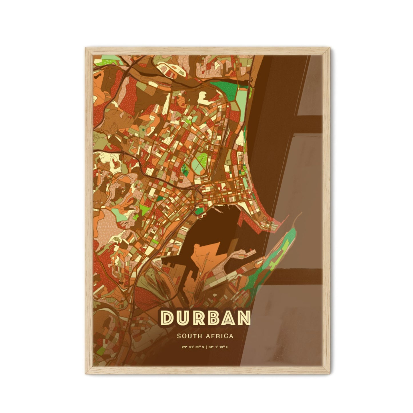 Colorful Durban South Africa Fine Art Map Farmhouse