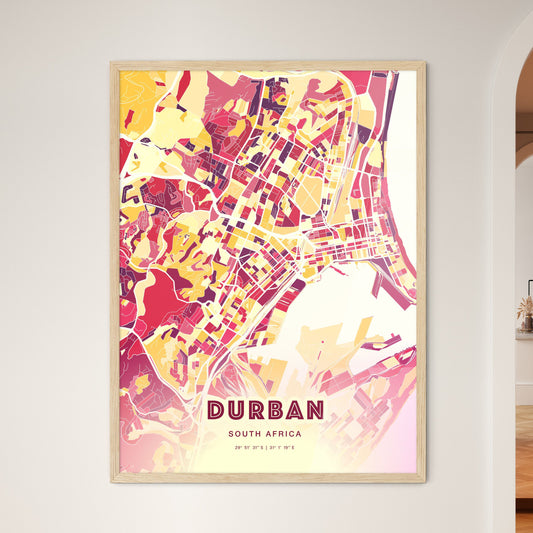 Colorful Durban South Africa Fine Art Map Hot Red